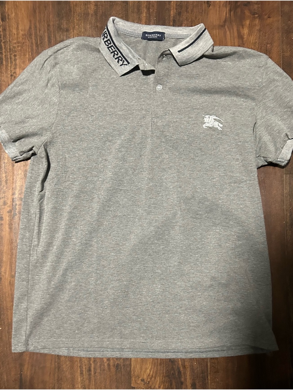 Burberry Gray Logo Polo with Contrast Collar